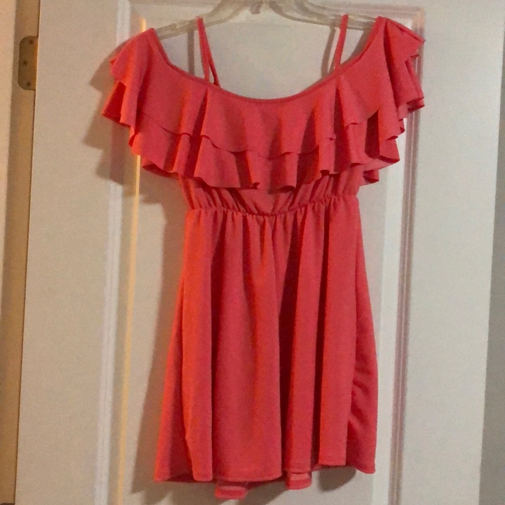 Coral Ruffle Cold Shoulder Skater Dress - Picture 4 of 4